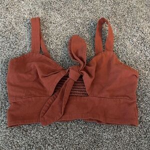 Super cute tie front cutout burnt orange crop top from SHEIN!